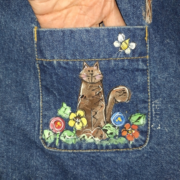 Vtg Sun Belt Denim Collared Hand Painted Women's  L Made in USA One Button - Picture 10 of 10